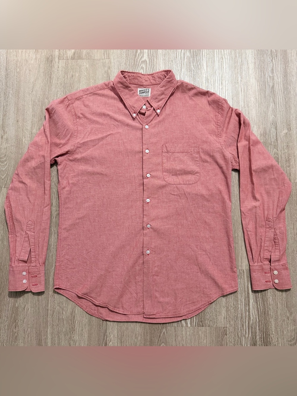 Naked & Famous Shirt Mens XL Pink Button Up Long Sleeve Casual Canada